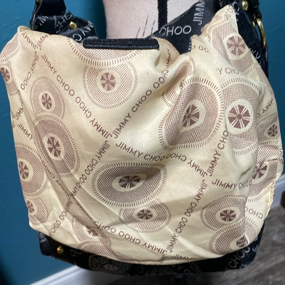 Fake designer black & gray logo w/gold metal accent studs, shoulder purse - Picture 10 of 15